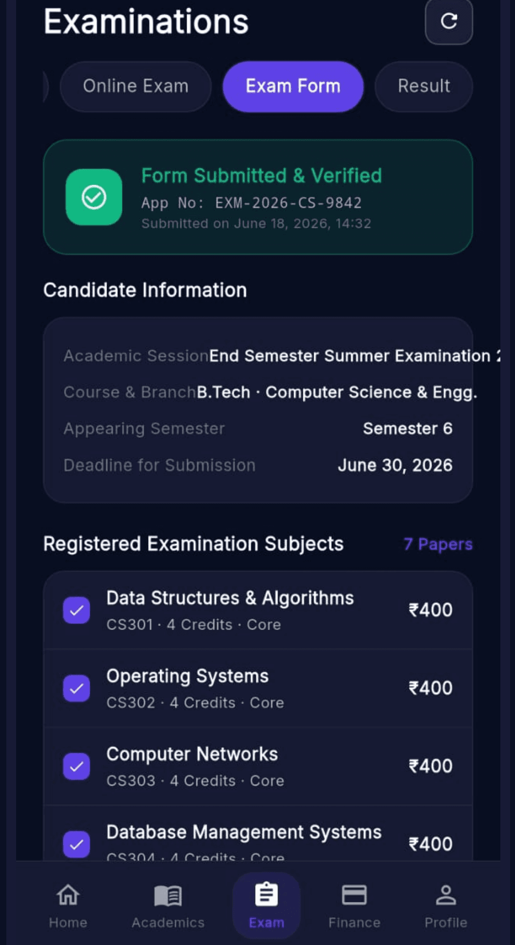 Exam Form